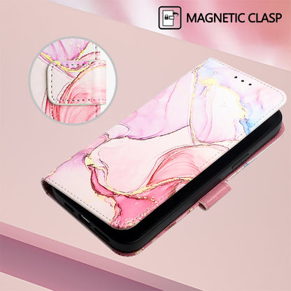 For iPhone 16e PT003 Marble Pattern Flip Leather Phone Case(Rose Gold) by bashfashion