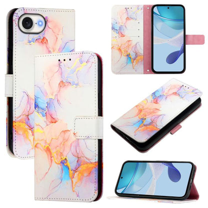For iPhone 16e PT003 Marble Pattern Flip Leather Phone Case(Galaxy Marble White) by bashfashion