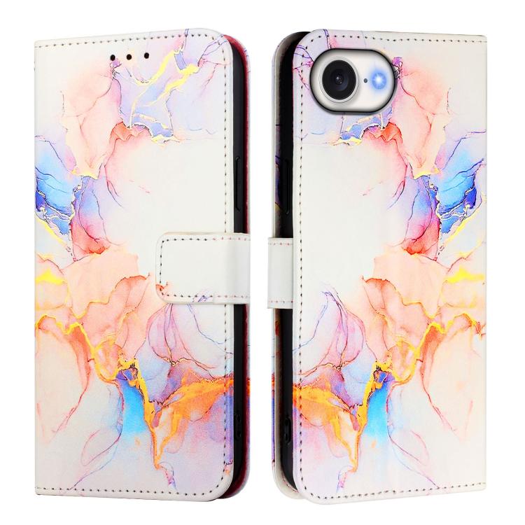 For iPhone 16e PT003 Marble Pattern Flip Leather Phone Case(Galaxy Marble White) by bashfashion