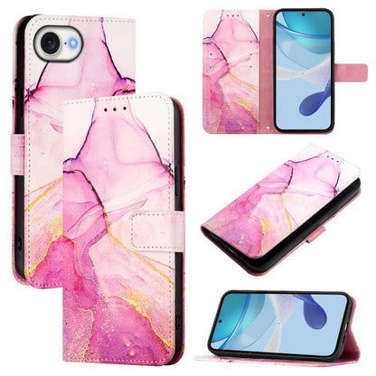For iPhone 16e PT003 Marble Pattern Flip Leather Phone Case(Pink Purple Gold) by bashfashion