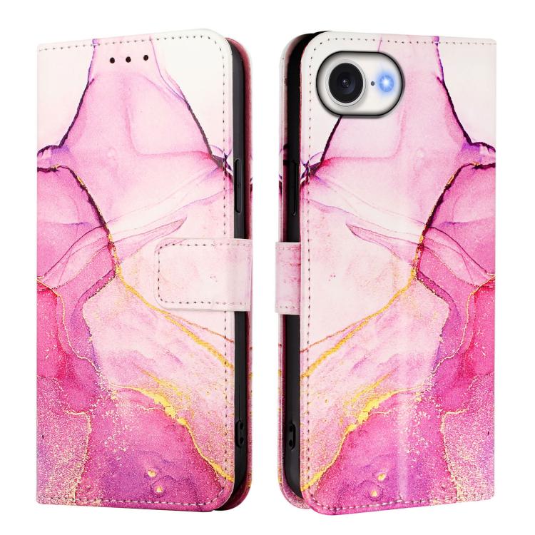 For iPhone 16e PT003 Marble Pattern Flip Leather Phone Case(Pink Purple Gold) by bashfashion