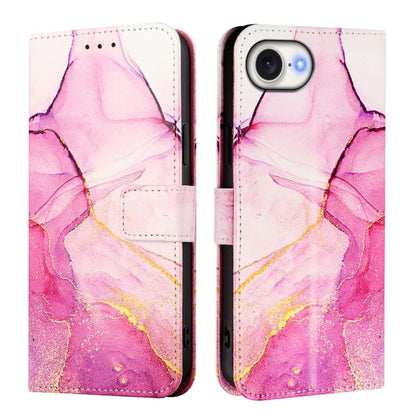 For iPhone 16e PT003 Marble Pattern Flip Leather Phone Case(Pink Purple Gold) by bashfashion
