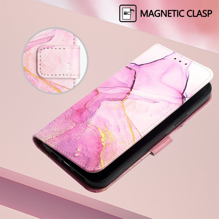 For iPhone 16e PT003 Marble Pattern Flip Leather Phone Case(Pink Purple Gold) by bashfashion