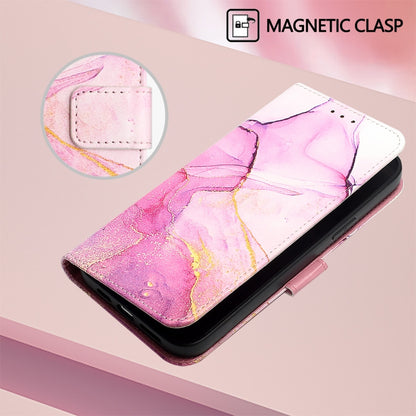 For iPhone 16e PT003 Marble Pattern Flip Leather Phone Case(Pink Purple Gold) by bashfashion