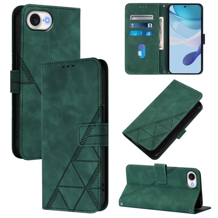For iPhone 16e Crossbody 3D Embossed Flip Leather Phone Case(Dark Green) by bashfashion