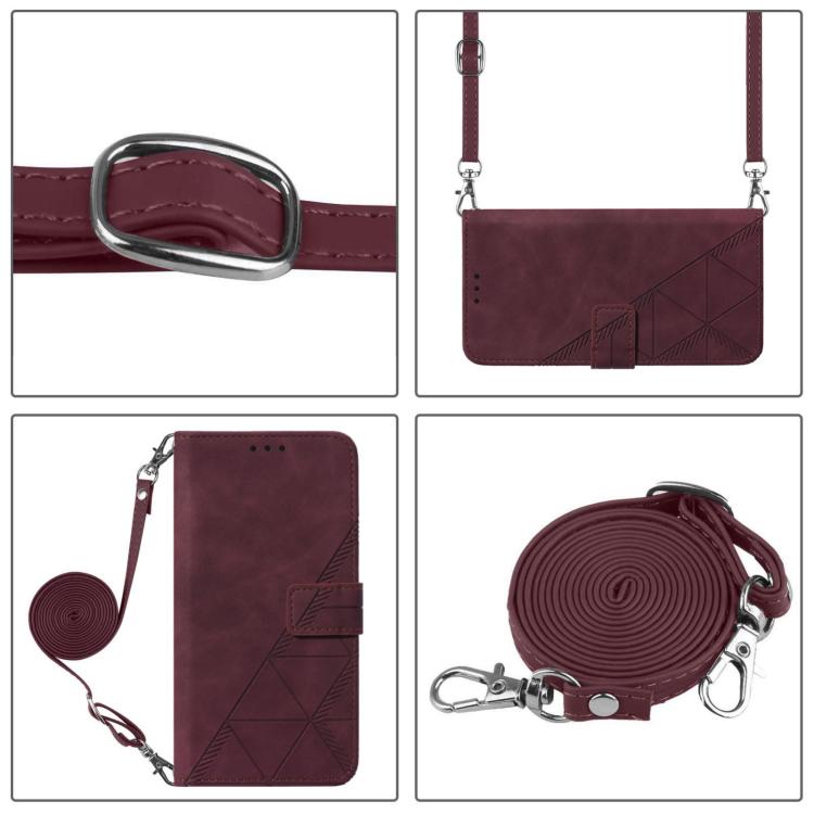 For iPhone 16e Crossbody 3D Embossed Flip Leather Phone Case(Wine Red) by bashfashion