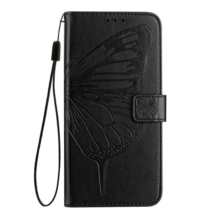 For iPhone 16e Embossed Butterfly Leather Phone Case(Black) by bashfashion