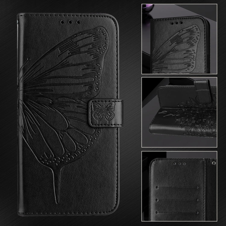For iPhone 16e Embossed Butterfly Leather Phone Case(Black) by bashfashion