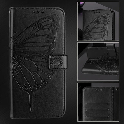 For iPhone 16e Embossed Butterfly Leather Phone Case(Black) by bashfashion