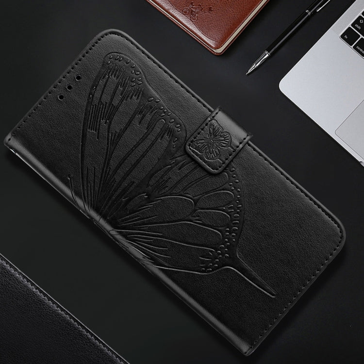 For iPhone 16e Embossed Butterfly Leather Phone Case(Black) by bashfashion