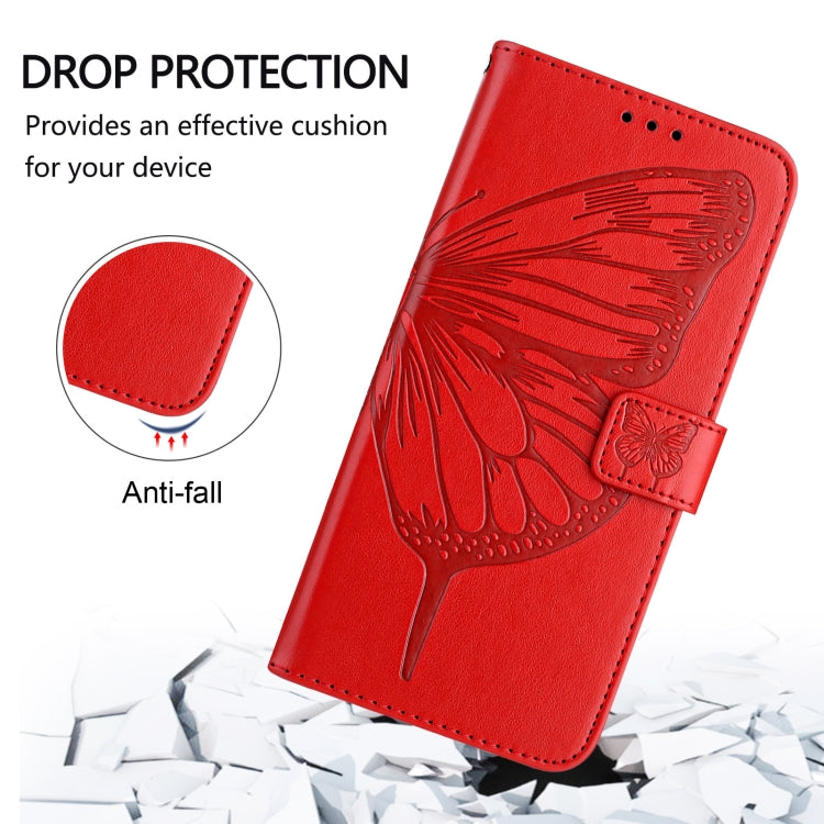 For iPhone 16e Embossed Butterfly Leather Phone Case(Red) by bashfashion