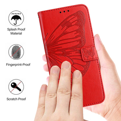 For iPhone 16e Embossed Butterfly Leather Phone Case(Red) by bashfashion