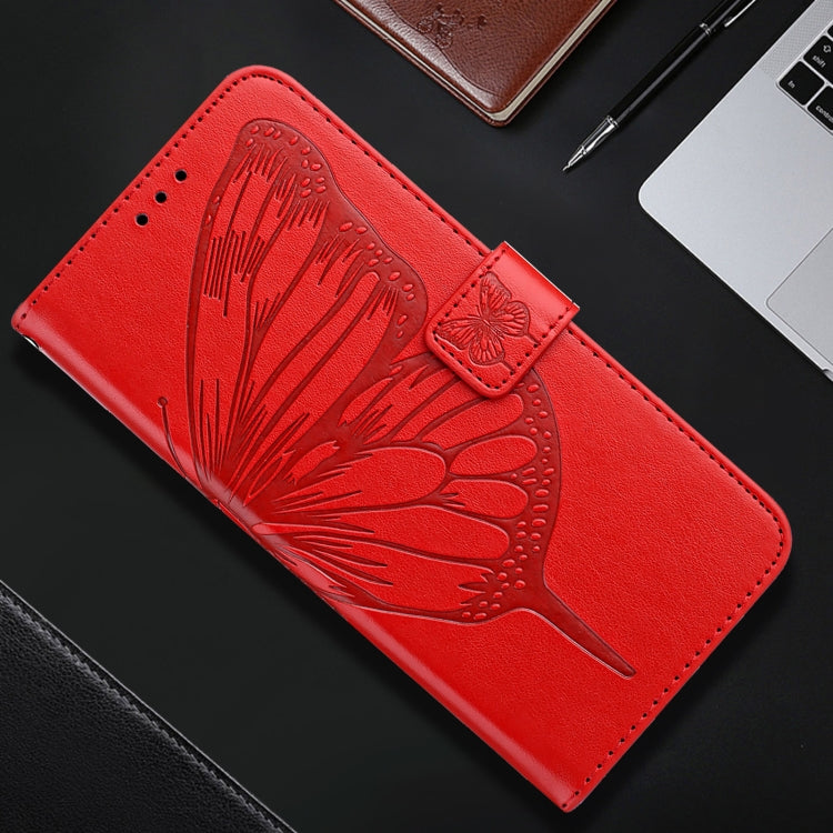For iPhone 16e Embossed Butterfly Leather Phone Case(Red) by bashfashion