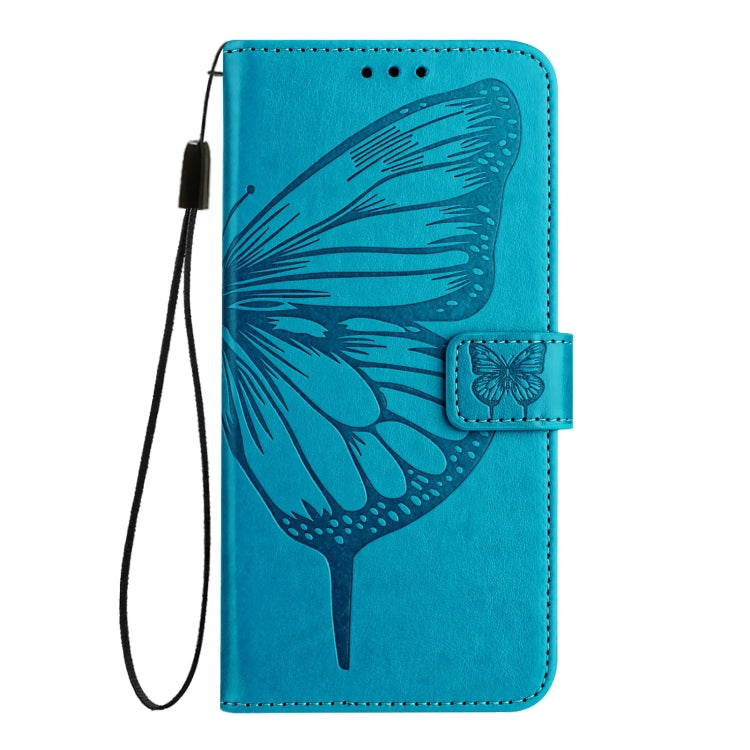 For iPhone 16e Embossed Butterfly Leather Phone Case(Blue) by bashfashion