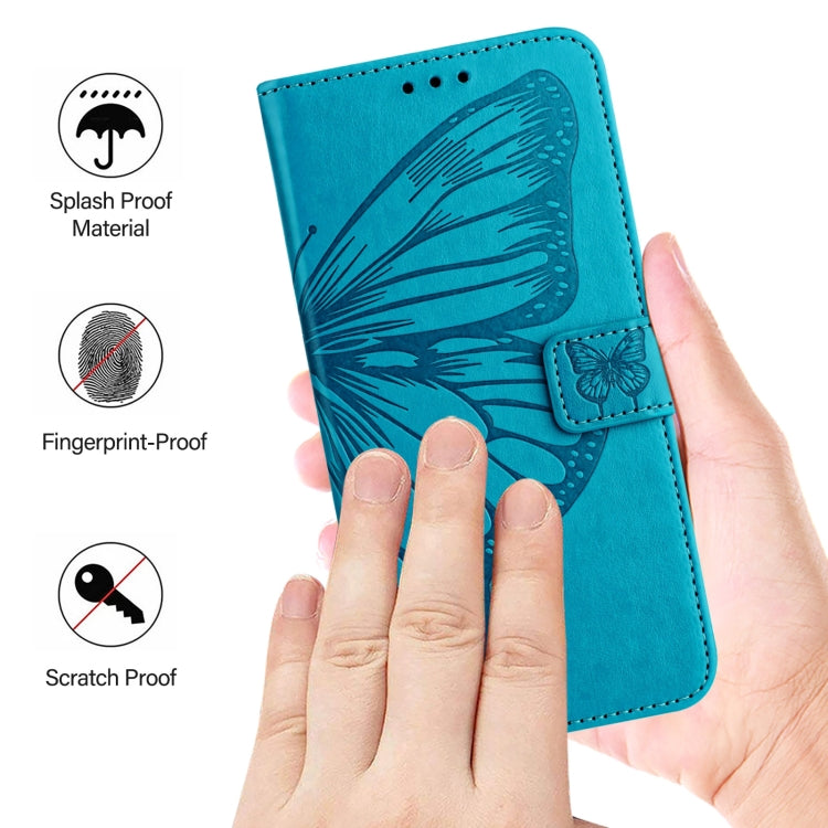 For iPhone 16e Embossed Butterfly Leather Phone Case(Blue) by bashfashion