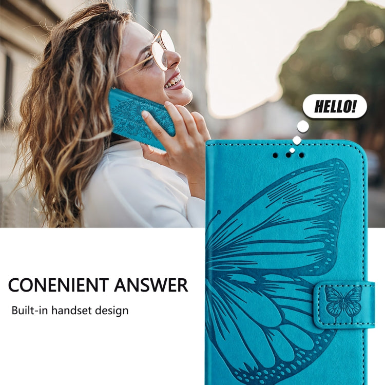 For iPhone 16e Embossed Butterfly Leather Phone Case(Blue) by bashfashion
