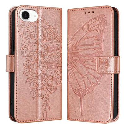 For iPhone 16e Embossed Butterfly Leather Phone Case(Rose Gold) by bashfashion