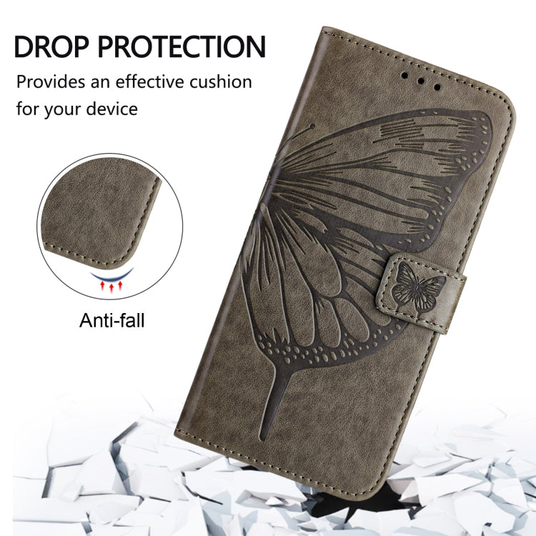 For iPhone 16e Embossed Butterfly Leather Phone Case(Grey) by bashfashion