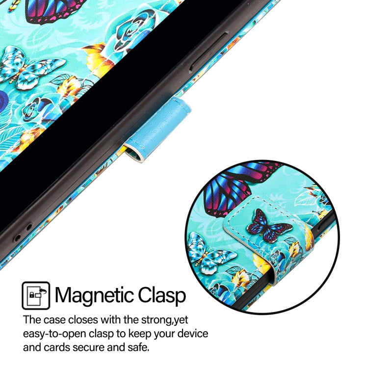 For iPhone 16e Colored Drawing Pattern Plain Weave Leather Phone Case(Caring Butterfly)