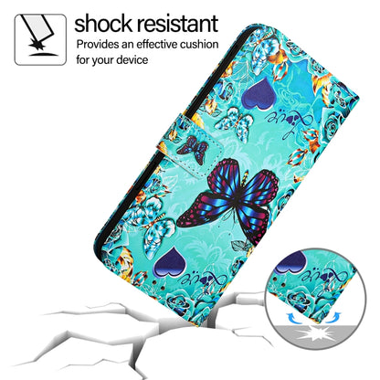 For iPhone 16e Colored Drawing Pattern Plain Weave Leather Phone Case(Caring Butterfly)