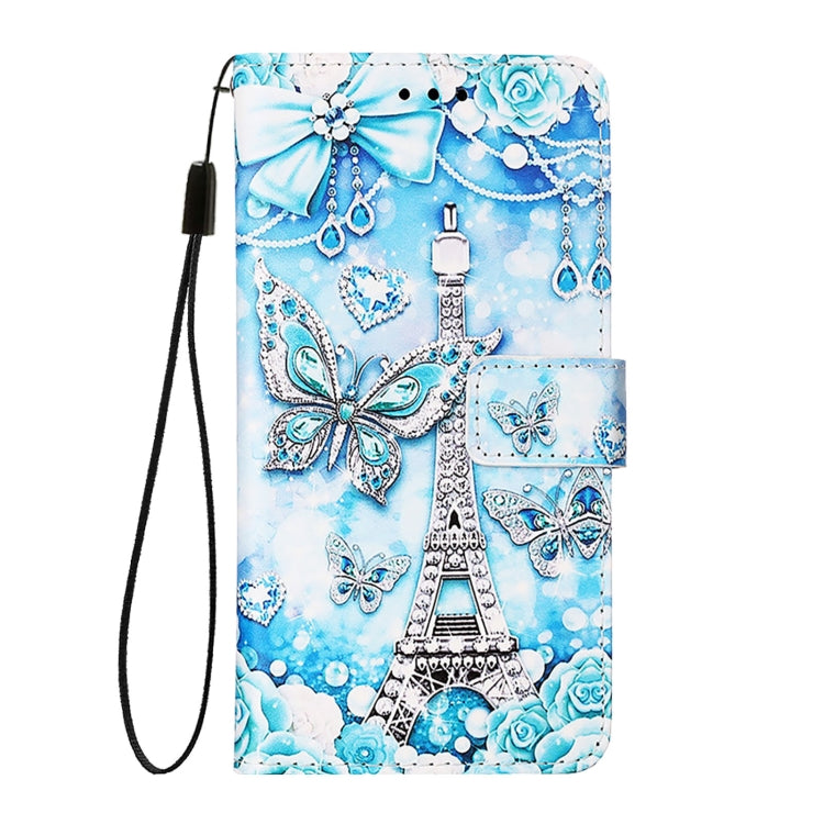 For iPhone 16e Colored Drawing Pattern Plain Weave Leather Phone Case(Tower Butterfly)