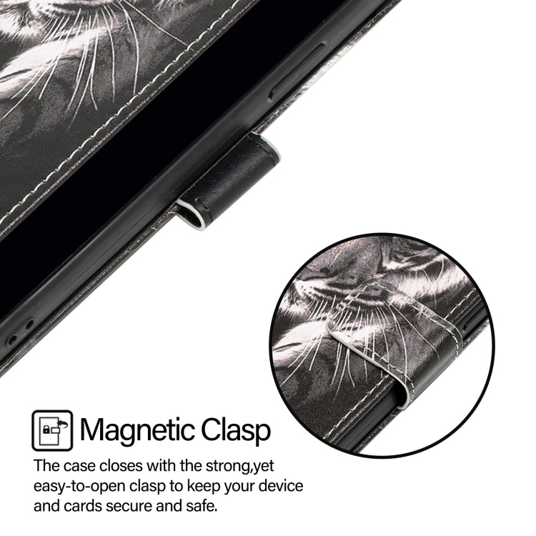 For iPhone 16e Colored Drawing Pattern Plain Weave Leather Phone Case(Black And White Tiger) by bashfashion