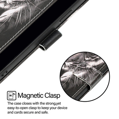 For iPhone 16e Colored Drawing Pattern Plain Weave Leather Phone Case(Black And White Tiger) by bashfashion