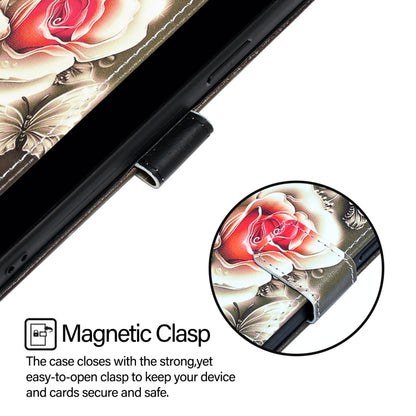 For iPhone 16e Colored Drawing Pattern Plain Weave Leather Phone Case(Roses On Black) by bashfashion