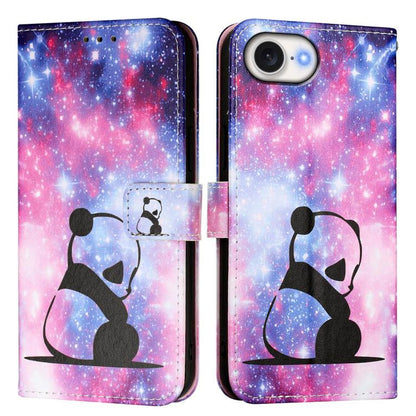 For iPhone 16e Colored Drawing Pattern Plain Weave Leather Phone Case(Baby Panda) by bashfashion