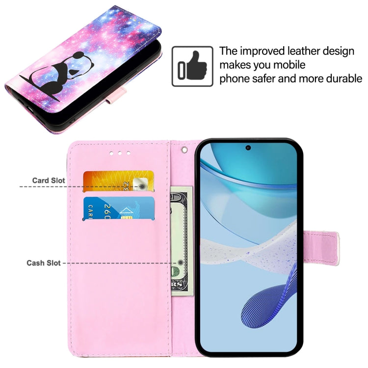 For iPhone 16e Colored Drawing Pattern Plain Weave Leather Phone Case(Baby Panda) by bashfashion