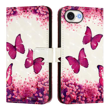 For iPhone 16e 3D Painting Horizontal Flip Leather Phone Case(Rose Butterfly) by bashfashion