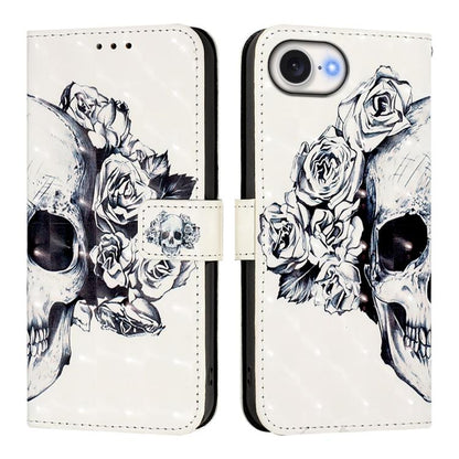 For iPhone 16e 3D Painting Horizontal Flip Leather Phone Case(Skull) by bashfashion