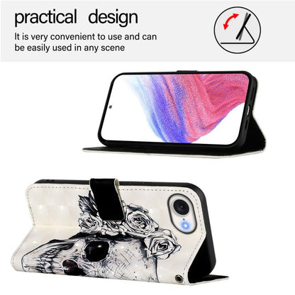 For iPhone 16e 3D Painting Horizontal Flip Leather Phone Case(Skull) by bashfashion