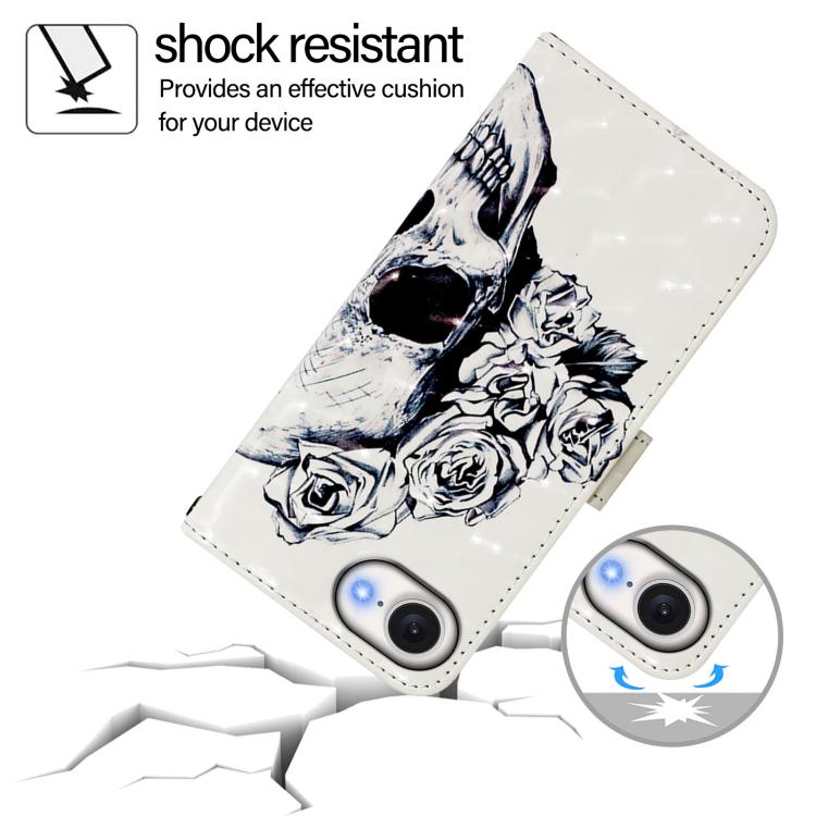 For iPhone 16e 3D Painting Horizontal Flip Leather Phone Case(Skull) by bashfashion