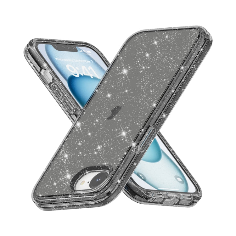 For iPhone 16e Shockproof Terminator Glitter Powder Phone Case(Black) by bashfashion
