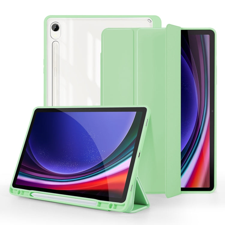 For Samsung Galaxy Tab S9 3-folding Acrylic Smart Leather Tablet Case(Green) by bashfashion