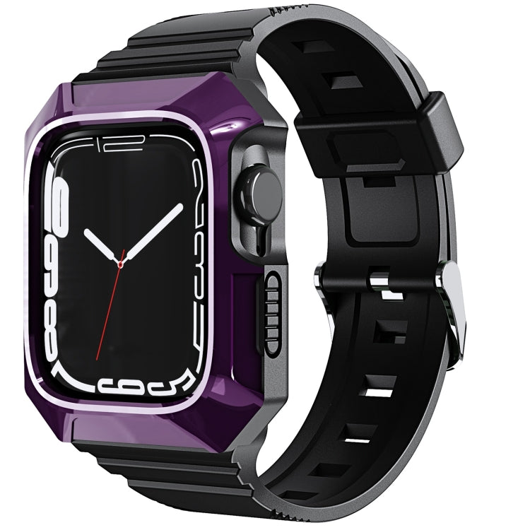 For Apple Watch 9 45mm PC Rugged Case Integrated TPU Watch Band(Purple) by bashfashion