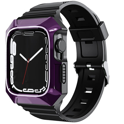 For Apple Watch 9 45mm PC Rugged Case Integrated TPU Watch Band(Purple) by bashfashion