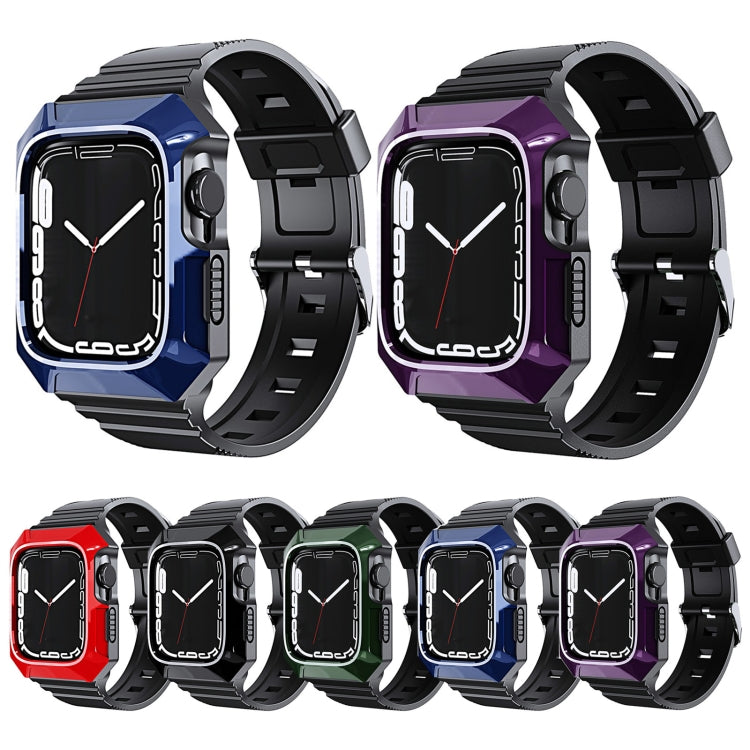 For Apple Watch 9 45mm PC Rugged Case Integrated TPU Watch Band(Purple) by bashfashion