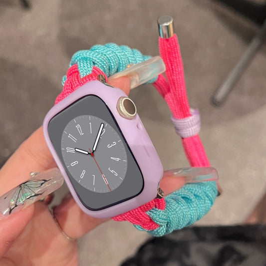For Apple Watch 38mm Twist Knotted Nylon Watch Band(Mint Green Rose Red) by bashfashion