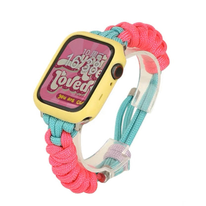 For Apple Watch SE 2023 44mm Twist Knotted Nylon Watch Band(Rose Red Mint Green) by bashfashion