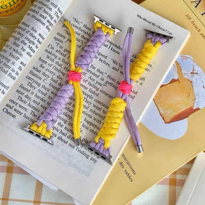 For Apple Watch 9 41mm Twist Knotted Nylon Watch Band(Purple Yellow) by bashfashion