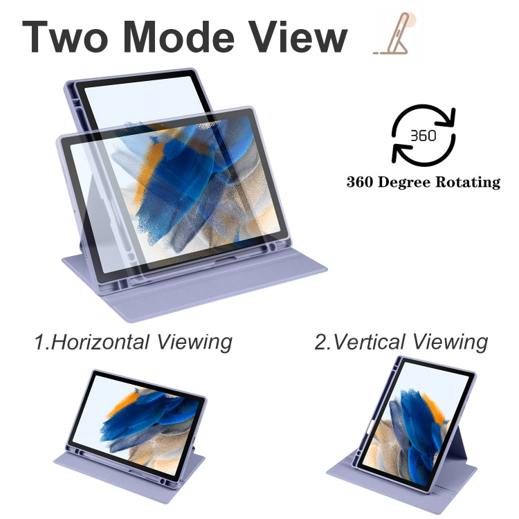 For Samsung Galaxy Tab A8 Acrylic 360 Degree Rotation Smart Tablet Leather Case(Lavender Purple) by bashfashion