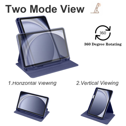 For Samsung Galaxy Tab A11 / A9 Acrylic 360 Degree Rotation Smart Tablet Leather Case(Dark Blue) by bashfashion