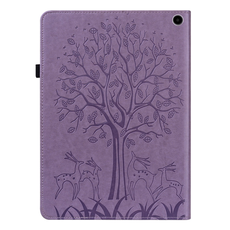 For Amazon Fire Max 11 Tree & Deer Embossed Leather Tablet Case(Purple) by bashfashion