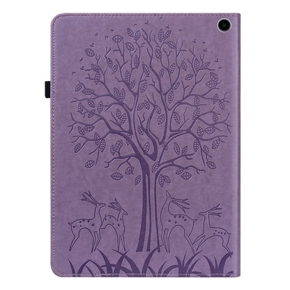 For Amazon Fire Max 11 Tree & Deer Embossed Leather Tablet Case(Purple) by bashfashion