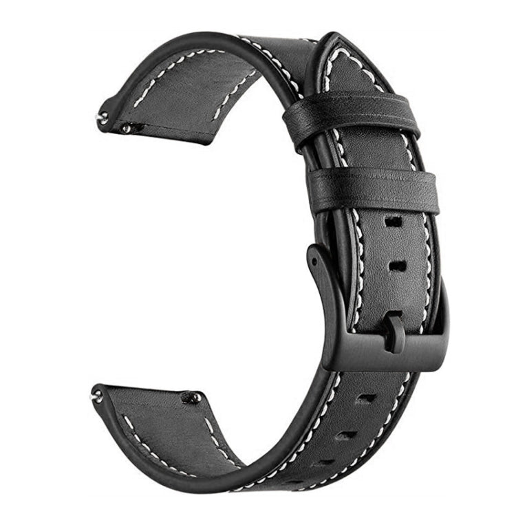For Garmin Venu / SQ / SQ2 / Venu 2 Plus Stitching Black Buckle Genuine Leather Watch Band(Black) by bashfashion
