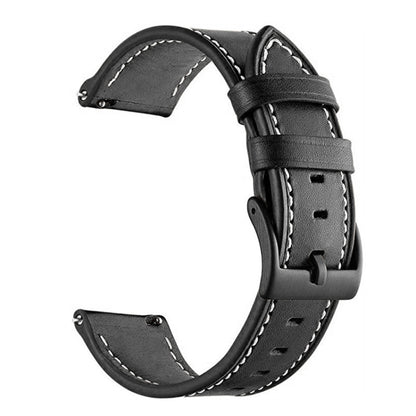 For Garmin Venu / SQ / SQ2 / Venu 2 Plus Stitching Black Buckle Genuine Leather Watch Band(Black) by bashfashion