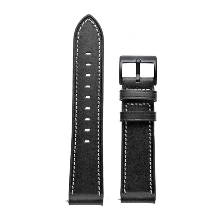 For Garmin Venu / SQ / SQ2 / Venu 2 Plus Stitching Black Buckle Genuine Leather Watch Band(Black) by bashfashion