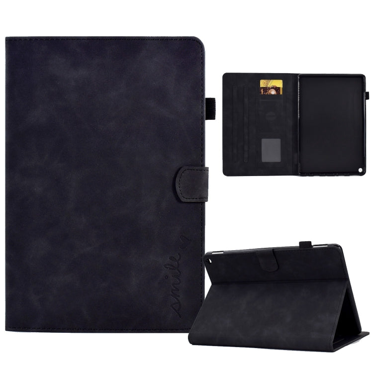For Amazon Fire Max 11 2023 Embossed Smile Flip Smart Leather Tablet Case(Black) by bashfashion